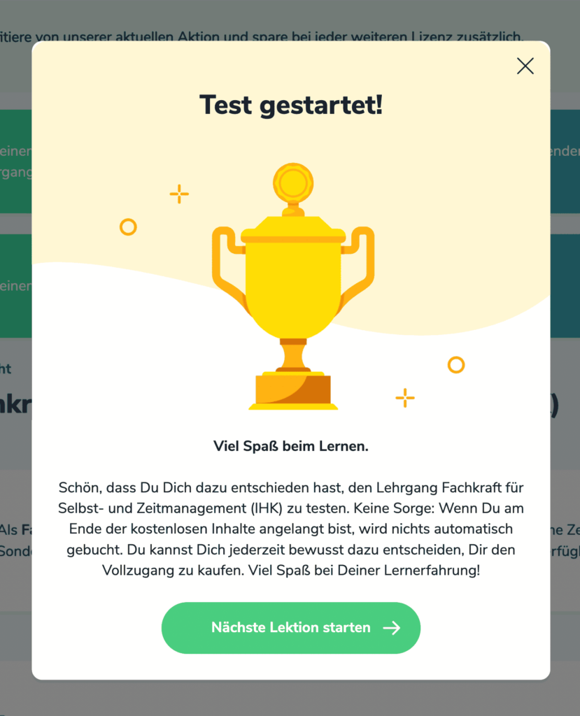 testlektion gestartet app